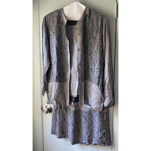 Caribe USA Skirt Set 3 Piece Womens Medium Gray Abstract Geometric Lagenlook
